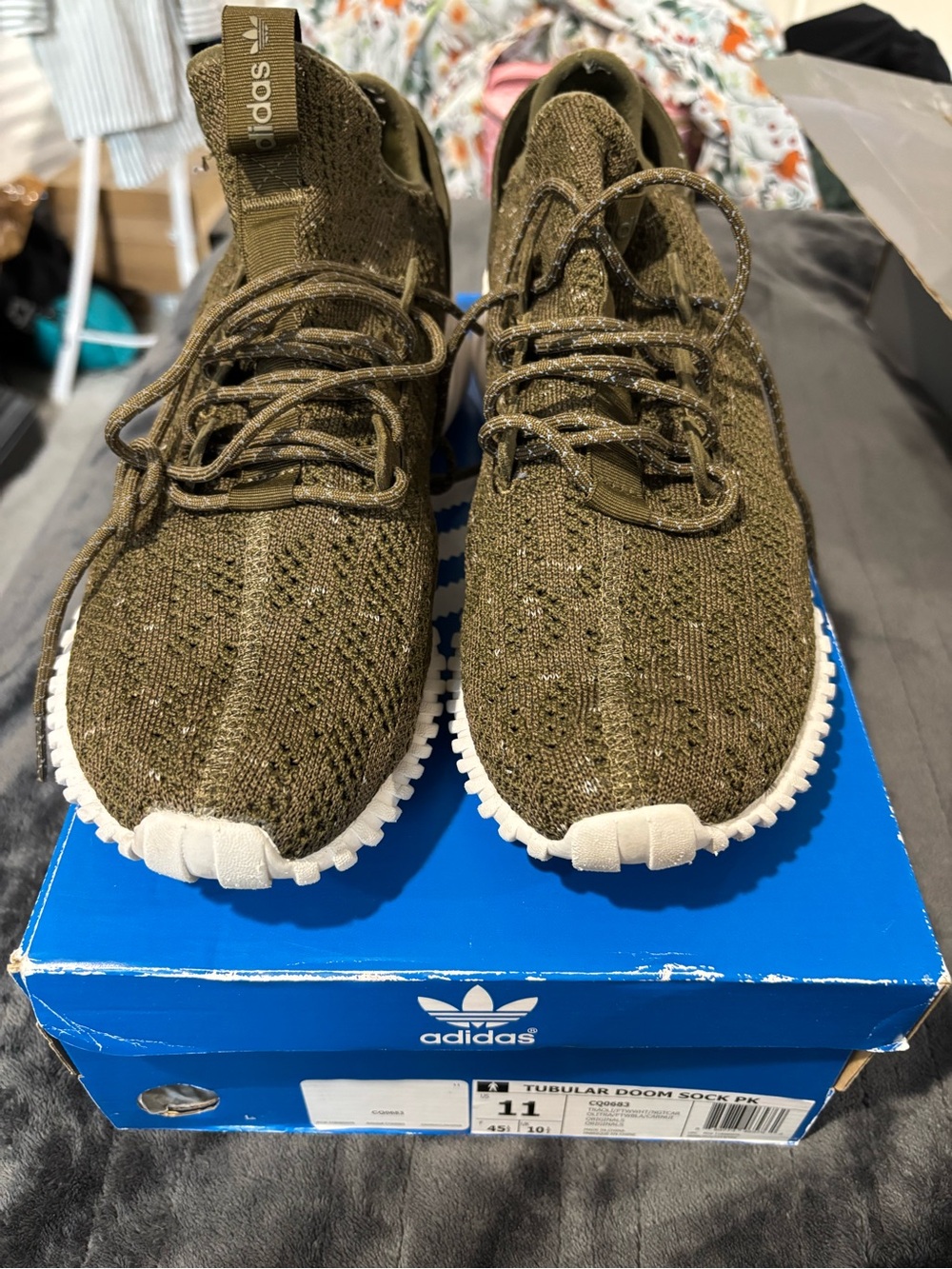 Adidas Tubular Knit Sock Sneakers in Olive